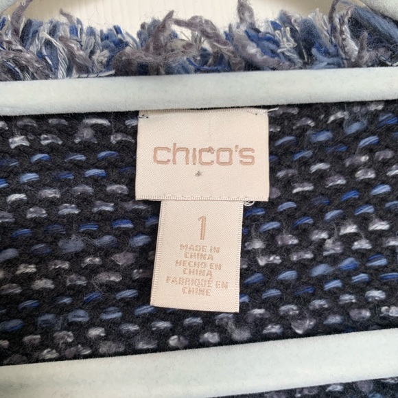 Chico’s Women’s Cotton Wool Blend Fringe Hem Lined Blazer Jacket Sz 1 - Picture 2 of 12